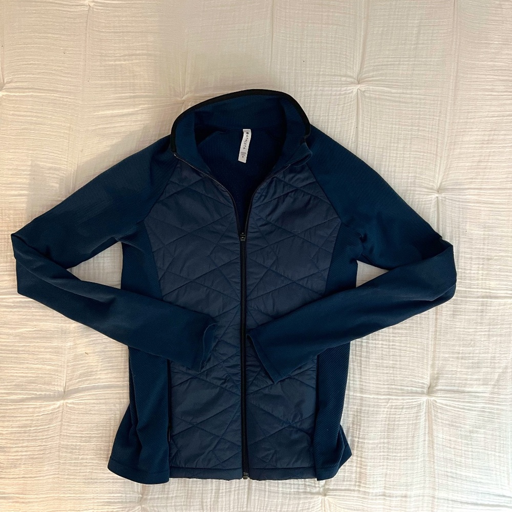 Athleta Quilted Teal Blue Green Zip up Jacket Size Small